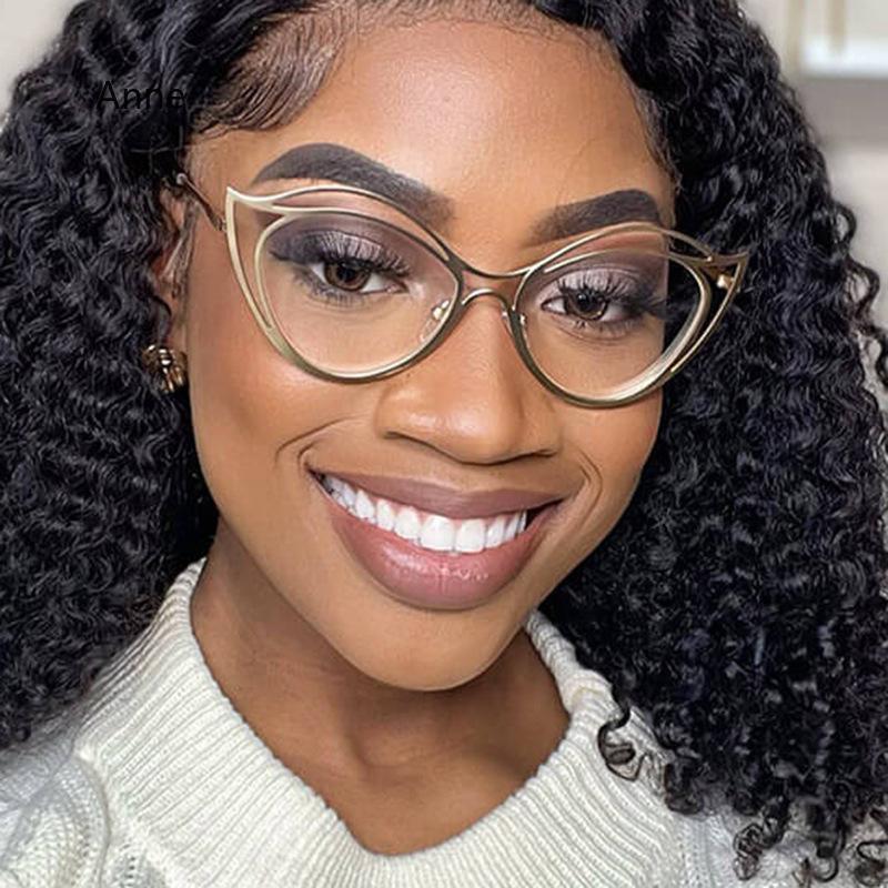 Fashion Women Metal Anti Blue Rays Glasses Cat Eye Computer Goggles Big Frame Eyeglasses Vision Care Blue Light Blocking Eyewear