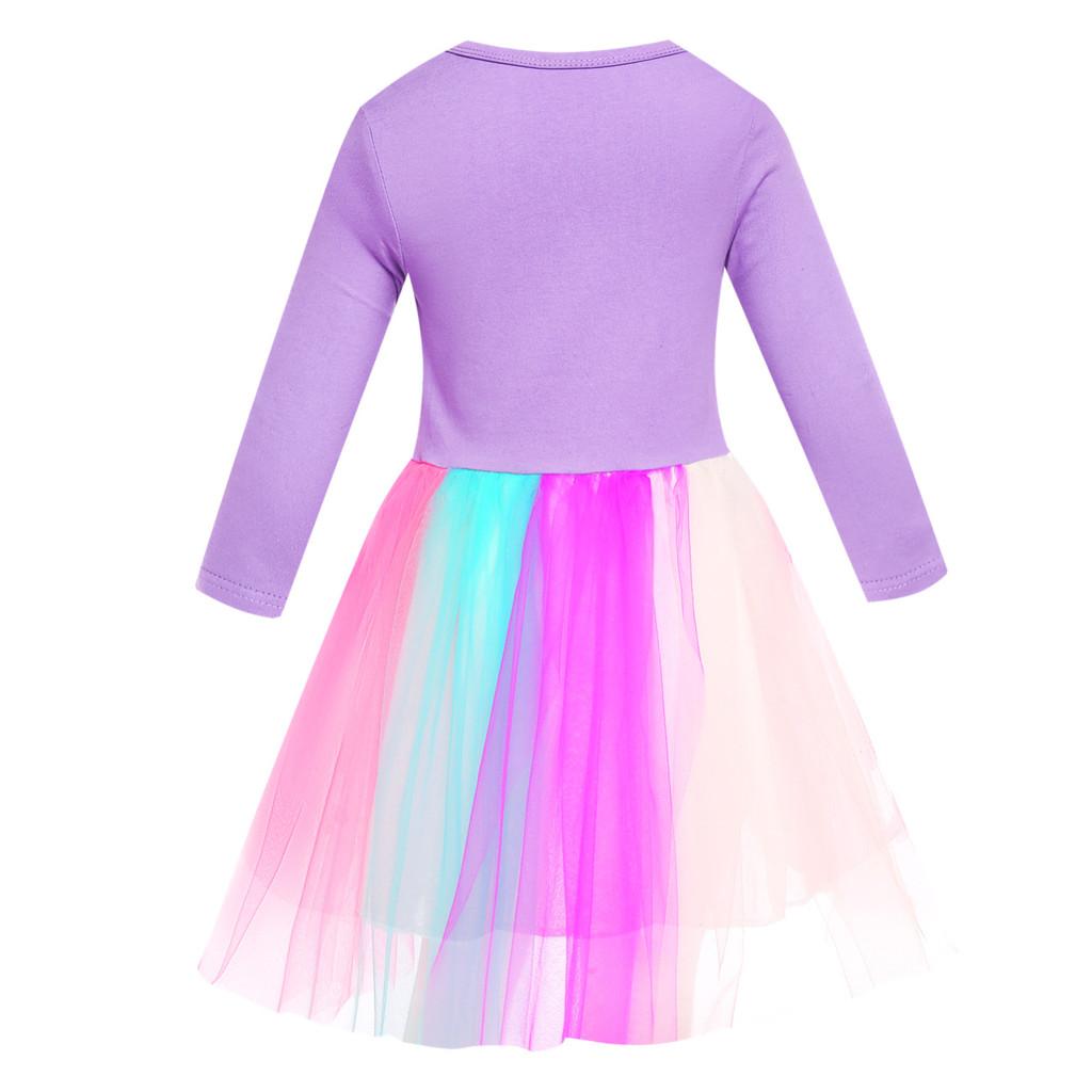 5194 Kinder Mädchen Steal a Brainrot 67 Six Seven Print Mesh Regenbogen Rundhals Lässig Lässig Baumwollkleid