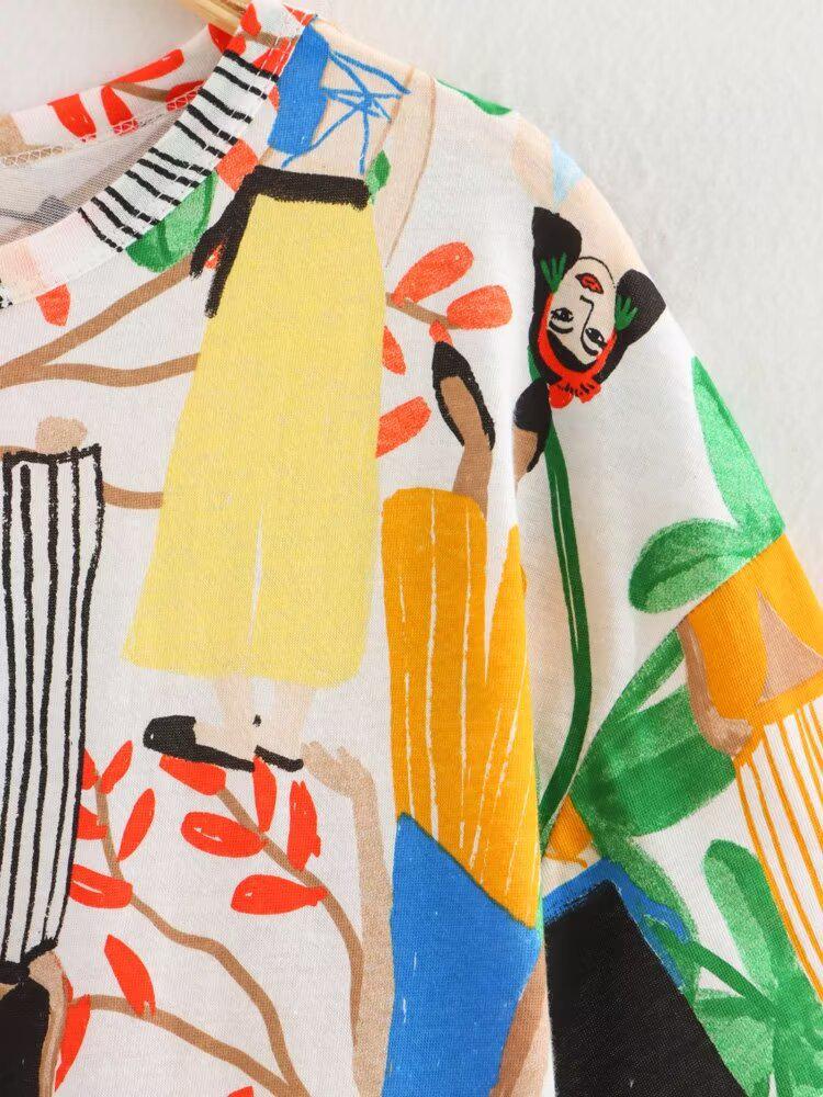 Spring 2025 Women's European & American Style Crew Neck Short Sleeve Print T-Shirt