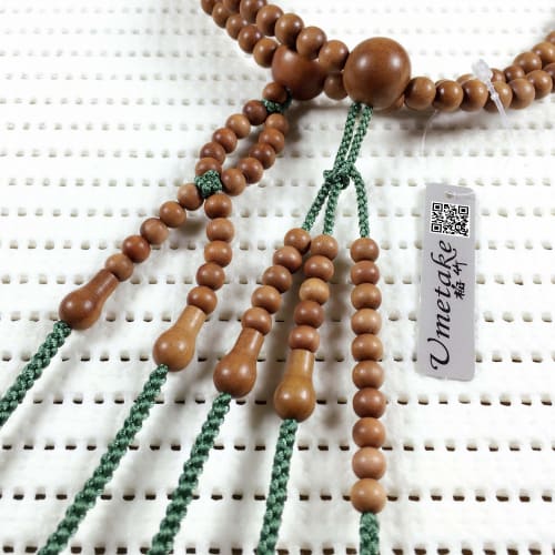 Umetake Plum Bamboo Nichiren Buddhist Prayer Beads for Men, 1.5 Shaku (3.5 cm), Natsume Wood, Fruit Green, Odamaki Bonten, Lotus Sutra