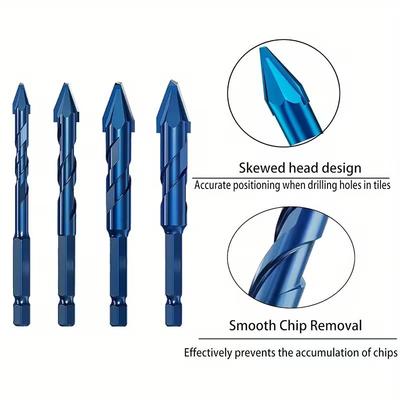 4PCS high-Hardness Skew Head Eccentric Drill Bits For Tiles/ Glass/Metal/Wood Drilling Tools 6-12mm Drill Bits Set