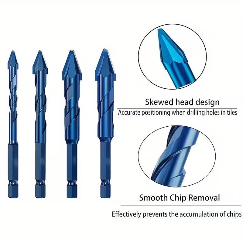 4PCS high-Hardness Skew Head Eccentric Drill Bits For Tiles/ Glass/Metal/Wood Drilling Tools 6-12mm Drill Bits Set