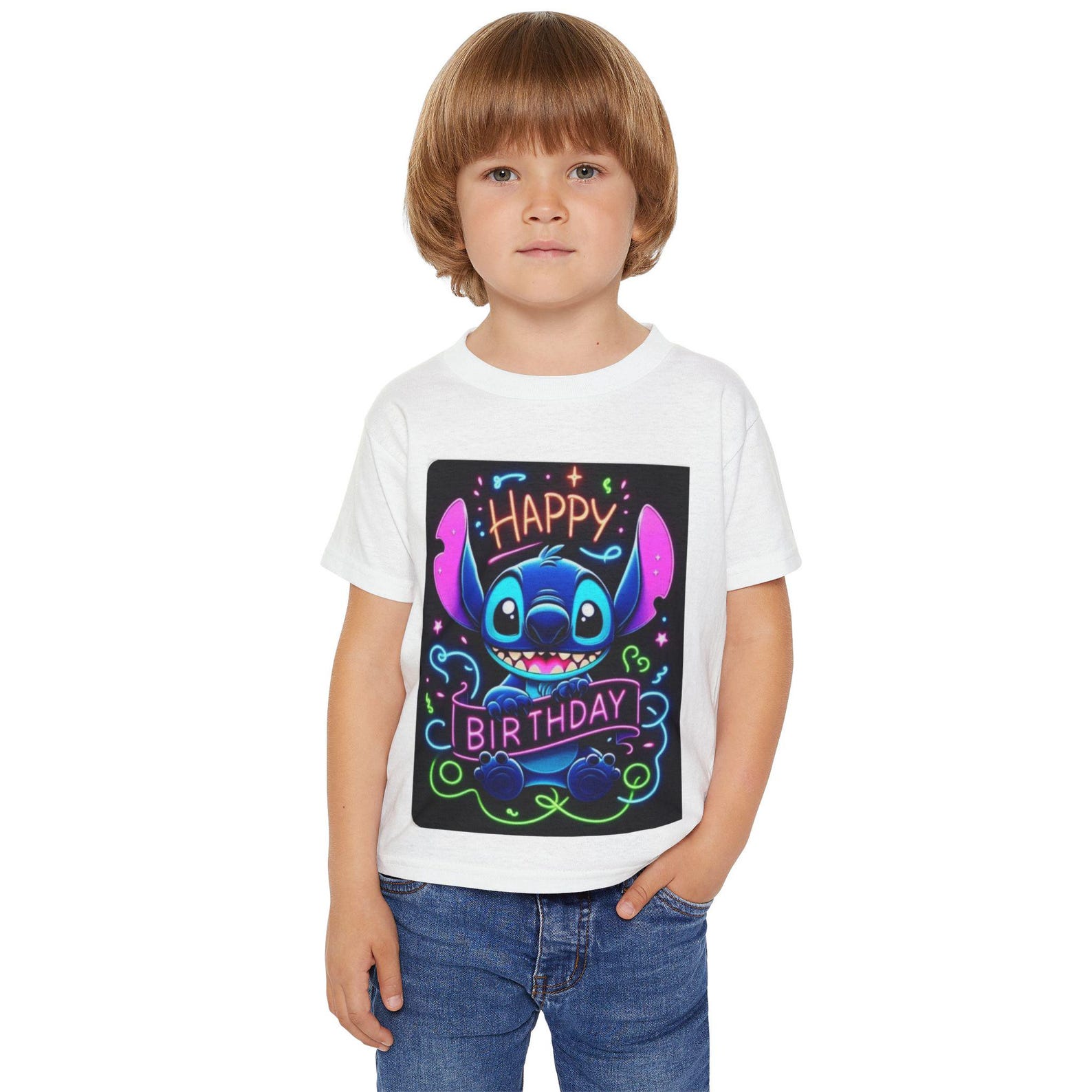 Neon Blue Alien Happy Birthday Toddler Tee | Cartoon Character Shirt 150