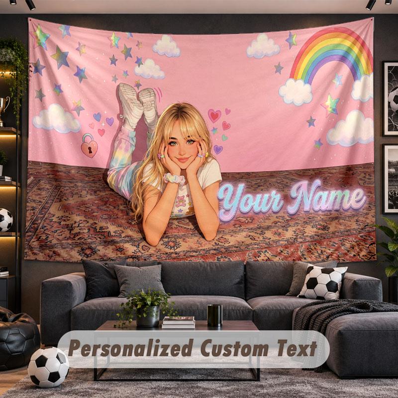 Wall Hanging Tapestry Custom NameSabrina Carpenter Pattern Personalized Printed Fabric Wall Decor