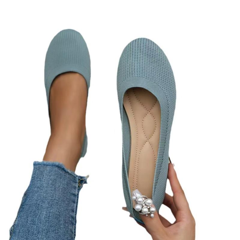 Large size spring new flat bottom round head foot cover shallow mouth mother shoes knitted fashion versatile shoes