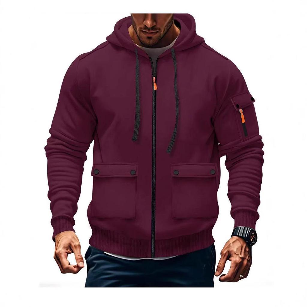 Men's Hooded Zipper Jacket - Autumn/Winter Casual Solid Color Plus Velvet Sweatshirt