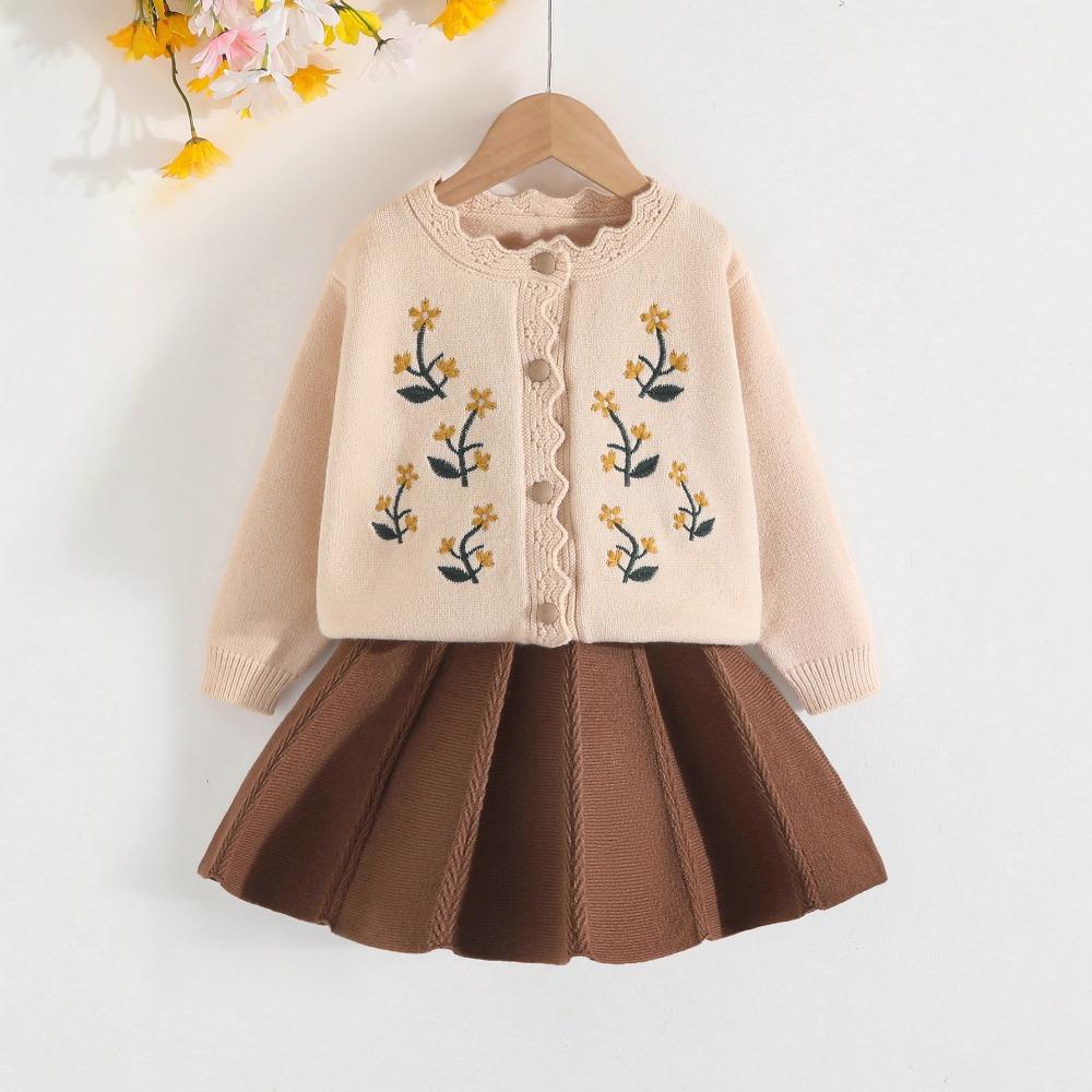 3-7Y Girls' Sweater Set - New Autumn/Winter Cardigan Knit Sweater Long Sleeve + Knit Sweater Dress Two-Piece Set