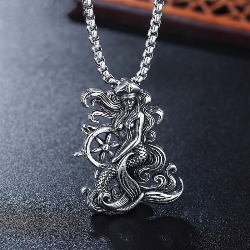 European and American Creative Jewelry Necklace Accessories Mens Waiting Mermaid Captain Pendant