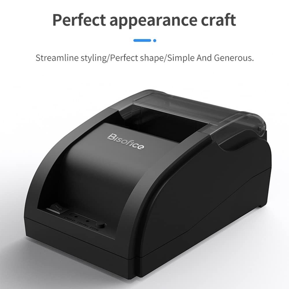 Desktop 58mm Thermal Receipt Printer, Barcode Printer, USB+BT Connection, 1 Roll Paper Included, Internal ESC Command Support, Cashbox Connection, Com