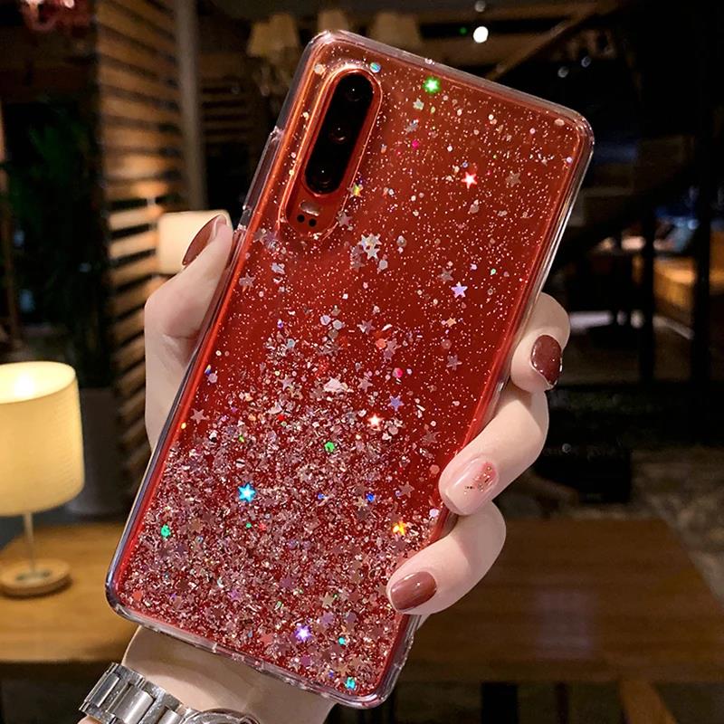 Luxury Glitter Case For Huawei P30 P40 P50 P20 Pro Lite Transparent Soft Back Case For Huawei P9 P10 Plus Shockproof Back Cover