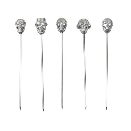 Skull Cocktail Picks Reusable Olive Skewers Martini Garnish Sticks Stainless Steel Toothpicks for Drinks Appetizers Bar