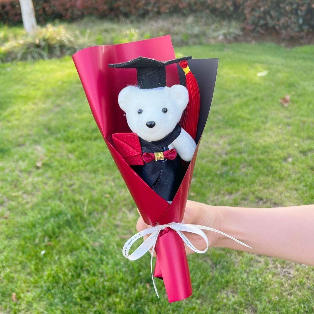 Chic Bear Plush Bouquet Cartoon Graduation Gift Creative Doctoral Bear Toy  Graduation Season
