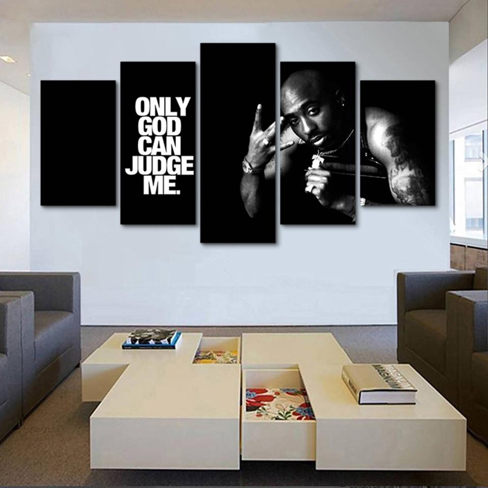 Pôsteres de 5 Painéis Tupac Amaru Shakur Rapper 2Pac Obras de Arte de Parede Tela Pinturas a Óleo Impressas em HD Decoração de Casa Imagens Modulares Modernas
