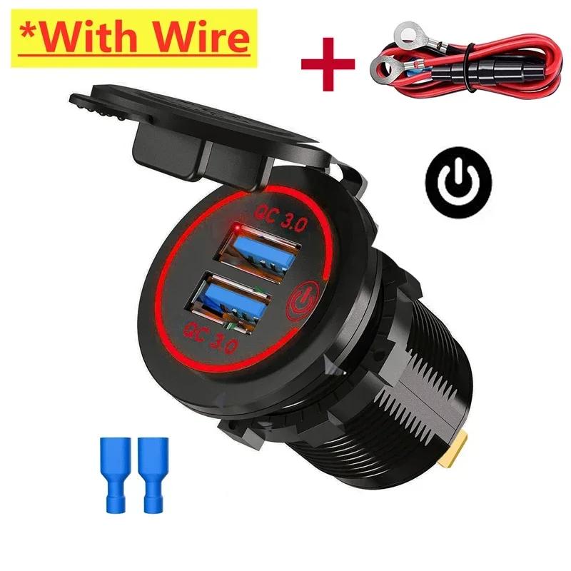 Auto Schnellladeadapter 60W Dual QC 3.0 Dual USB Schnell-Autoladebuchse 12V/24V Wasserdicht mit Schalter Auto Stromausgang