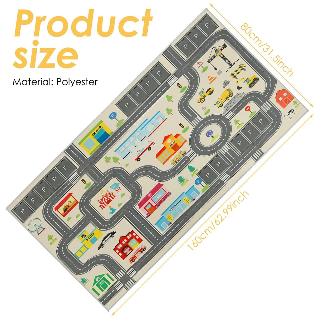 Kids Carpet Playmat Rug Polyester Children Playmat Indoor Anti-skid City Road Game Carpet Comfortable Educational Learning Toy