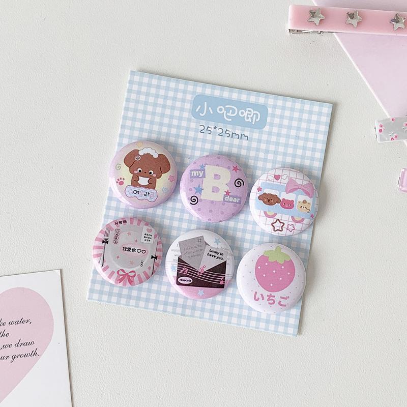 6Pcs Cute Kawaii Cartoon Button Badges Assorted Pastel Designs Smooth Surface For Backpack Decoration Diy Crafts Gifts For Teen