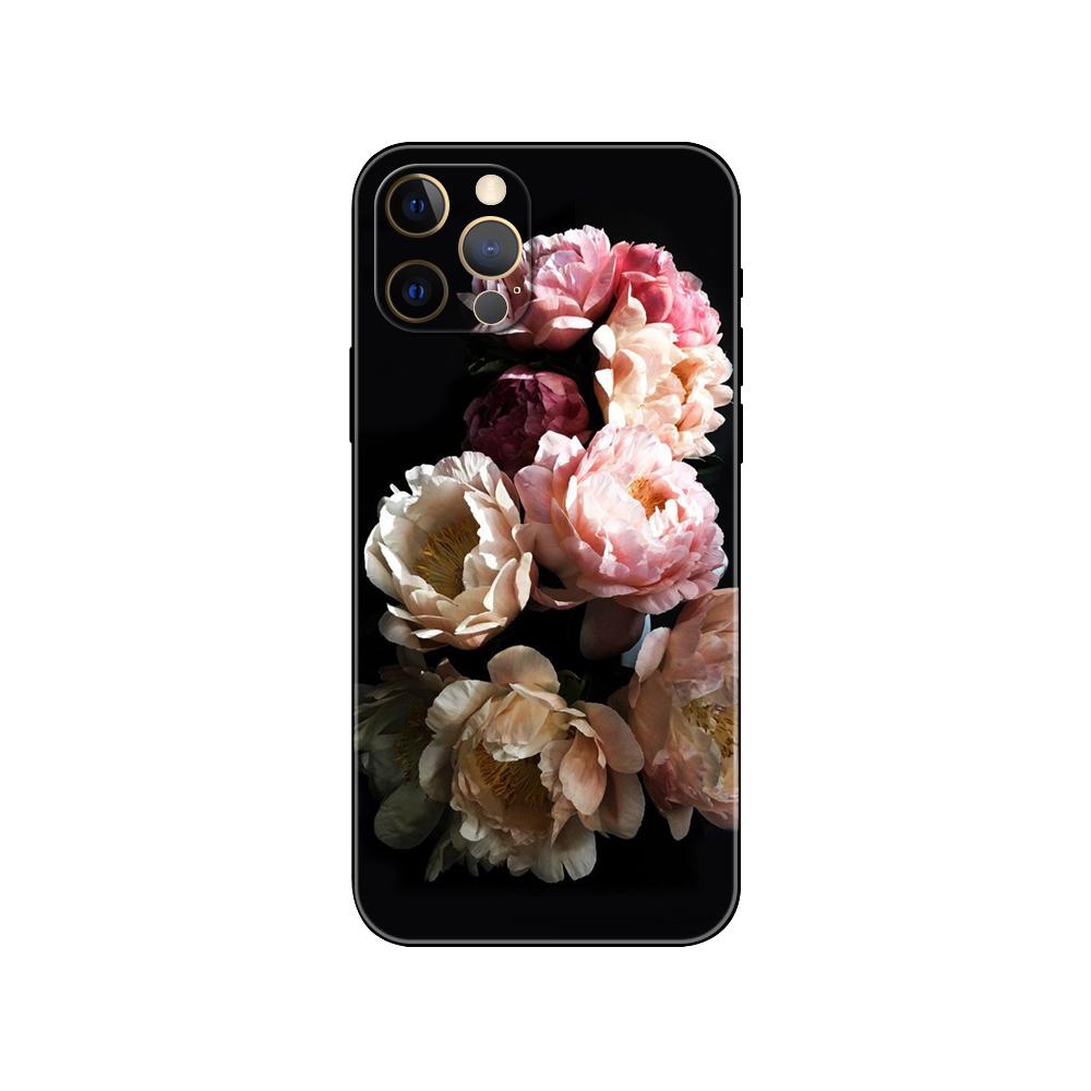 Peonies Beautiful Flower Phone Case for Iphone 5 5s 2020se 6 6s 7 8 Plus X 10 XR XS 11 12 13 Mini Pro MAX Black Tpu Back Cover
