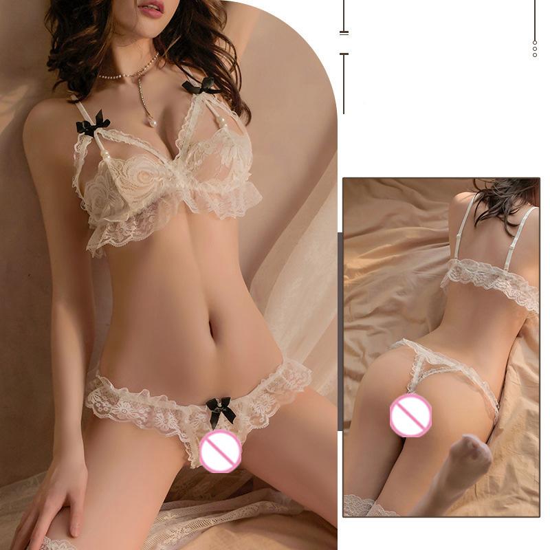 Erotic Lingerie Underwear Three Point Bra and Underwear with Open Crotch Tempting and Passionate Women's Panties Babydoll Woman