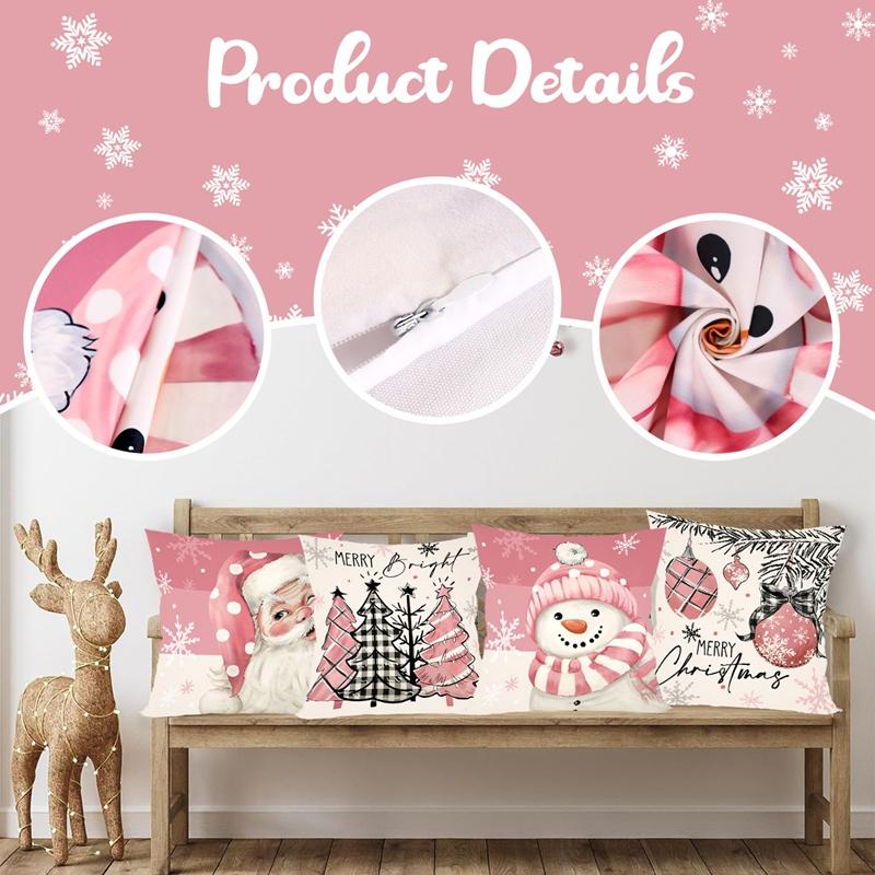 4pcs Pink Christmas Snowman Pillowcase Navidad Natal Noel Tree Cushion Cover Christmas Decorations For Home 2026 New Year 2026