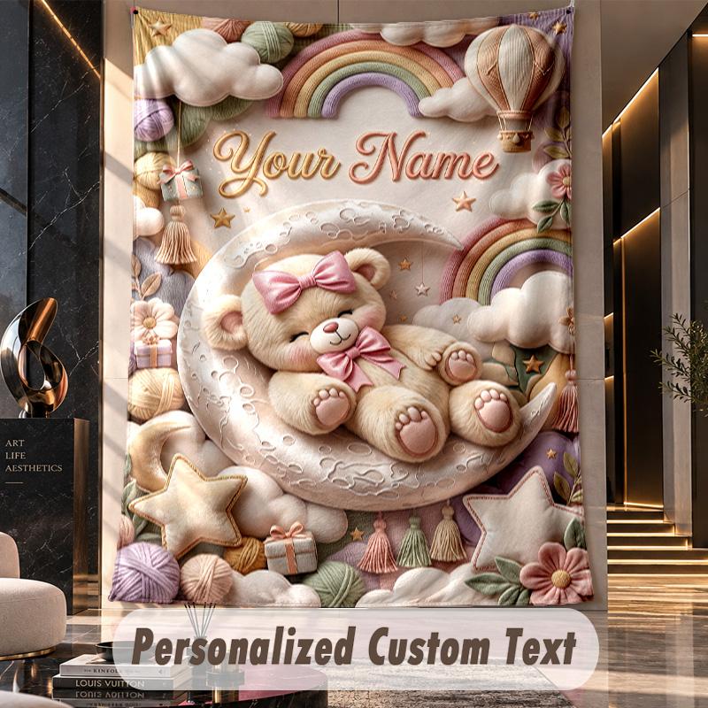 Teddy Bear (19) Theme Custom Tapestry Personalized Custom Name Text Wall Hanging Tapestry Home Decor Background Cloth