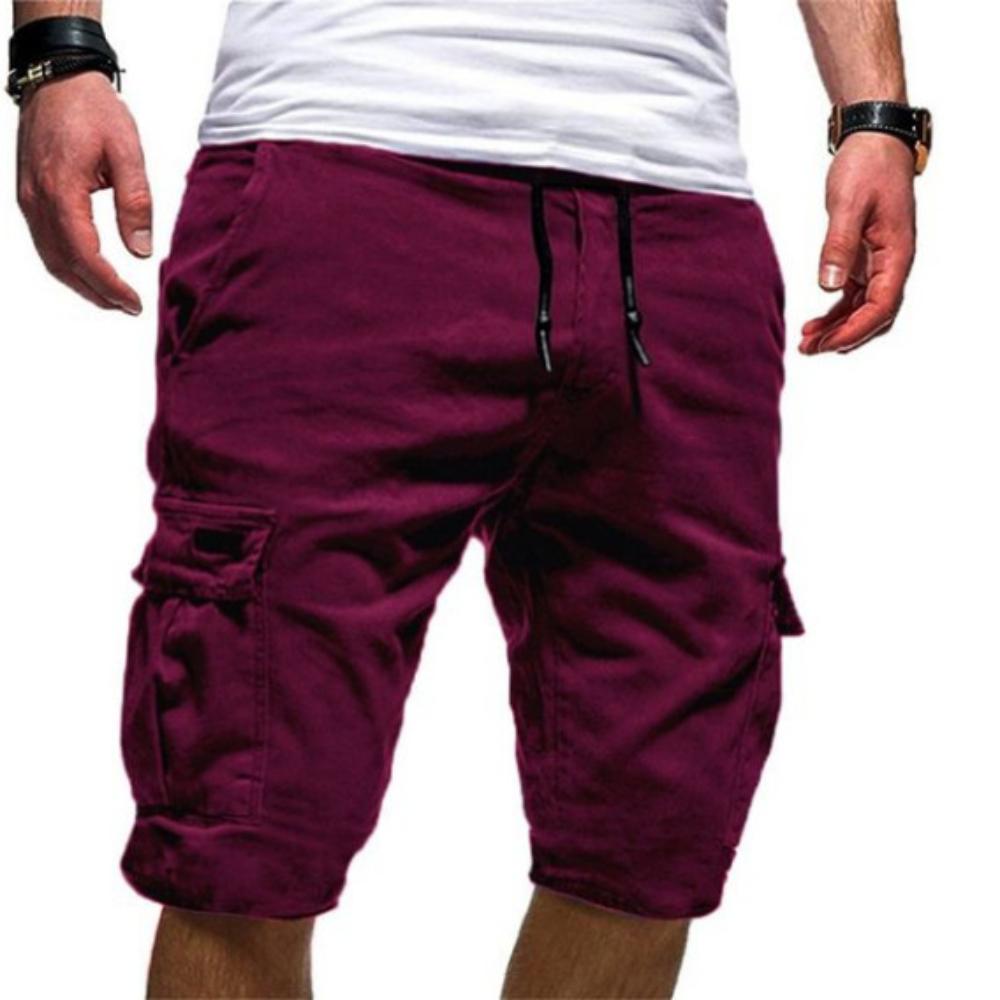 Herren Shorts Casual Einfarbig Elastische Taille Kordelzug Multi Pocket Design Outdoor Mittelhose Gerade Hose