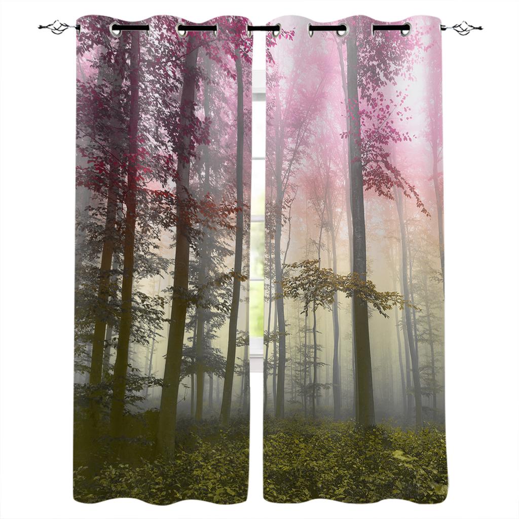 Autumn Woods Mysterious Fog Curtains for Living Room Kitchen Window Curtain Luxury Curtains for Bedroom Kids