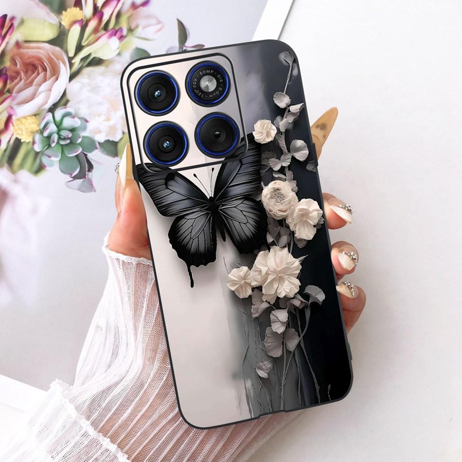 For Motorola Edge 70 Cute Flower Butterfly Cat Painted Case For Motorola Moto X70 Air Edge70 5G Black Silicone Soft Phone Cases