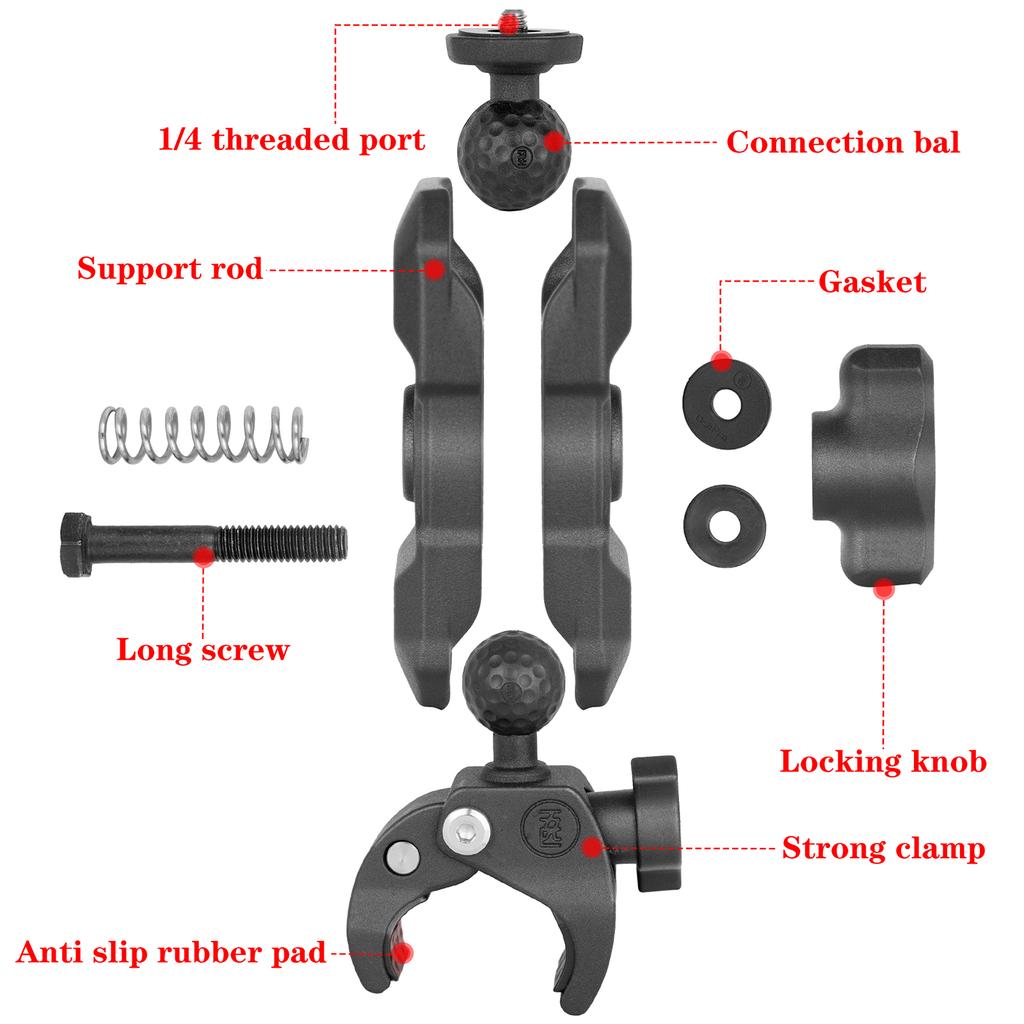 Clemă de montare pe șină pentru motocicletă, suport rotund convenabil la 360 de grade pentru camere de acțiune, telefoane pe motociclete, ușor de instalat
