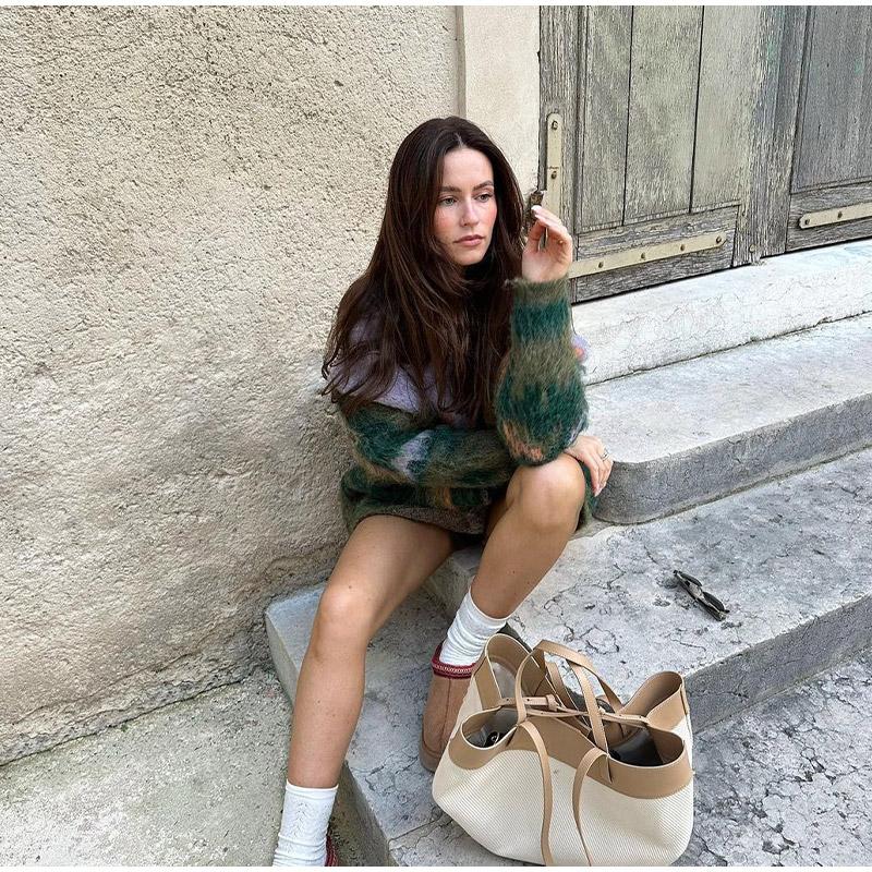 Landscape Paint Tie Dyed Women's Cardigan Sweater Fashion V-neck Single Breasted Female Sweaters 2024 Autumn Chic Lady Outwear