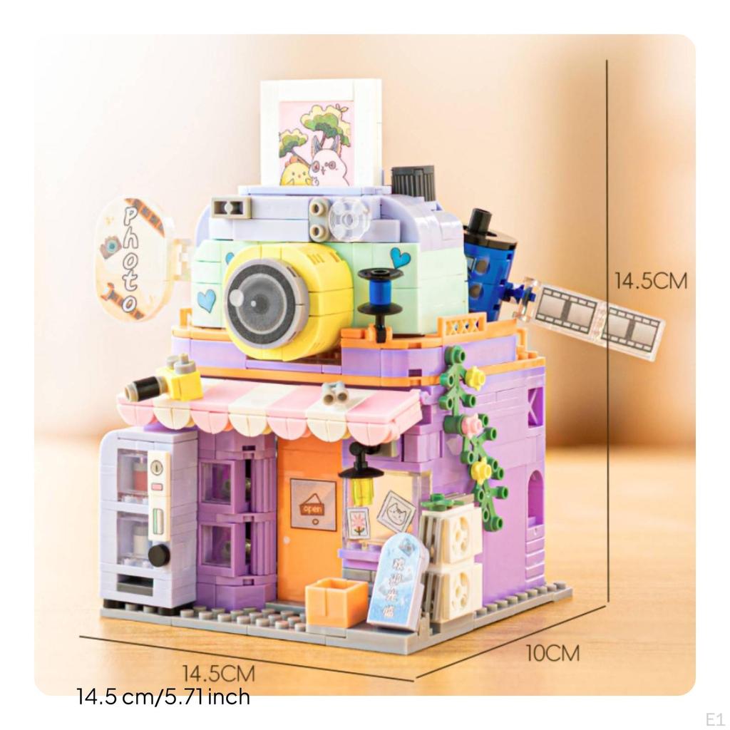 Toy Photo Studio Tabletop Mini Building Brick Model Pastel Camera Set for Hobby Builders,