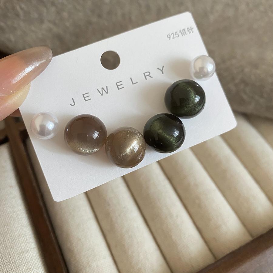 Серьги-пусеты из круглой смоляной жемчужины  Серебряная игла  Набор Повседневные Универсальные Серьги Серьги Женские