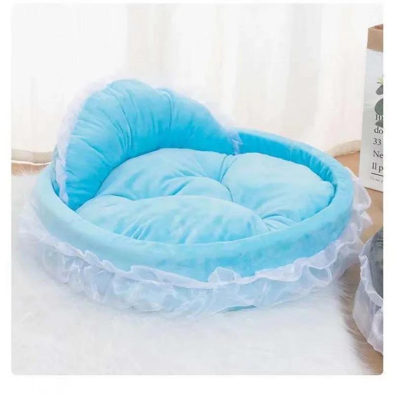 Fantasy Bow Lace Pet Bed Cute Large Dog Beds Cat Pet Sofa Detachable Oval Pink Princess Pet Bed Basket For Dog Wedding Furniture