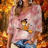 Women's Fashion V-Neck Printed 3/4 Sleeve Casual Top for Halloween
