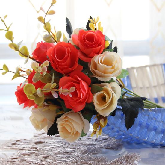 6 Forks 12 Heads Simulated Roses Bright Colors Realistic Appearance Artificial Flowers Photo Props Home Decor