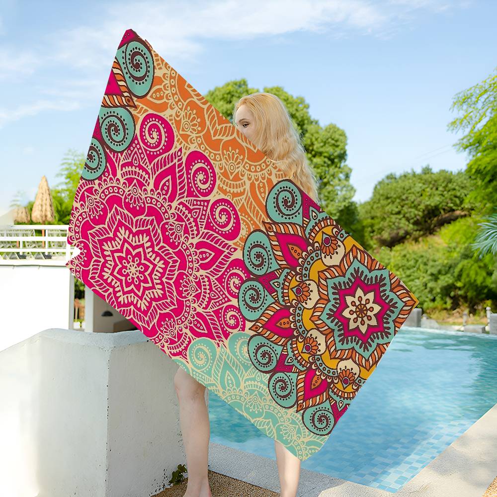 Colorful Mandala Pattern Bath Towel Microfiber Soft Water Absorbing Breathable For Girl Kids Decorative Cartoon Beach Towel