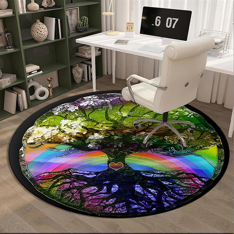 Yin-yang Tree Of Life Round Carpet Chair Cushion Round Entryway Rug, Soft Round Rugs for Living Room, Bedroom, Circle Carpet Decor Gifts