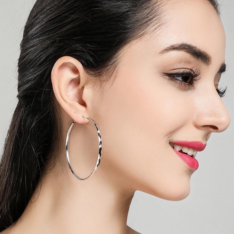 Elegant Silver-Plated Large Round Circle Hoop Earrings for Women - European Slimming Style