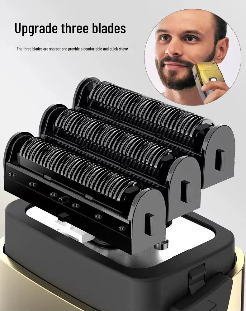 White Electric Three-Blade Mesh Head Shaver - Waterproof Clipper for Balding and Hair Trimming