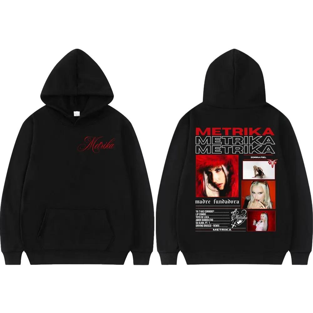 Rapper Metrika Graphic Print Hoodie Fashion Y2k Men's Women Hip-hop Retro Cotton Warm Sweatshirt Loose Oversized Coat