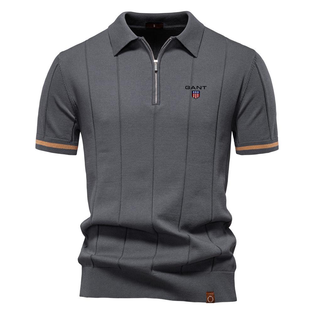 Gant 2025 Spring/Summer Embroidered New Men's Business Casual Woolen Polo Shirt, Flip Collar Knitted Polo Shirt, Short Sleeve