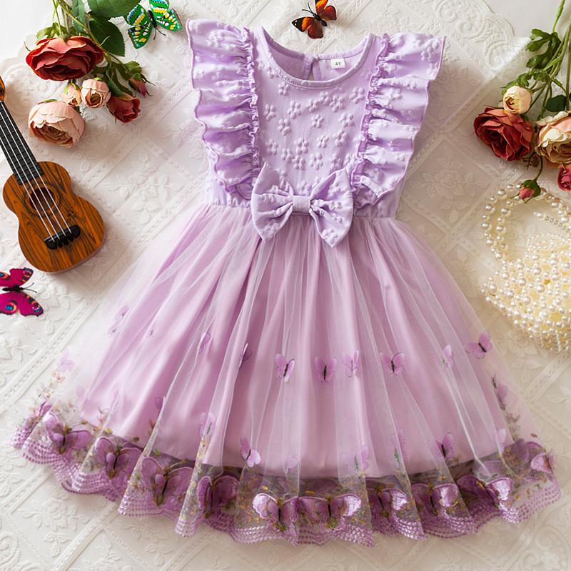 Girl Summer Princess Dress With Butterfly Mesh Fabric For Toddler Birthday Party