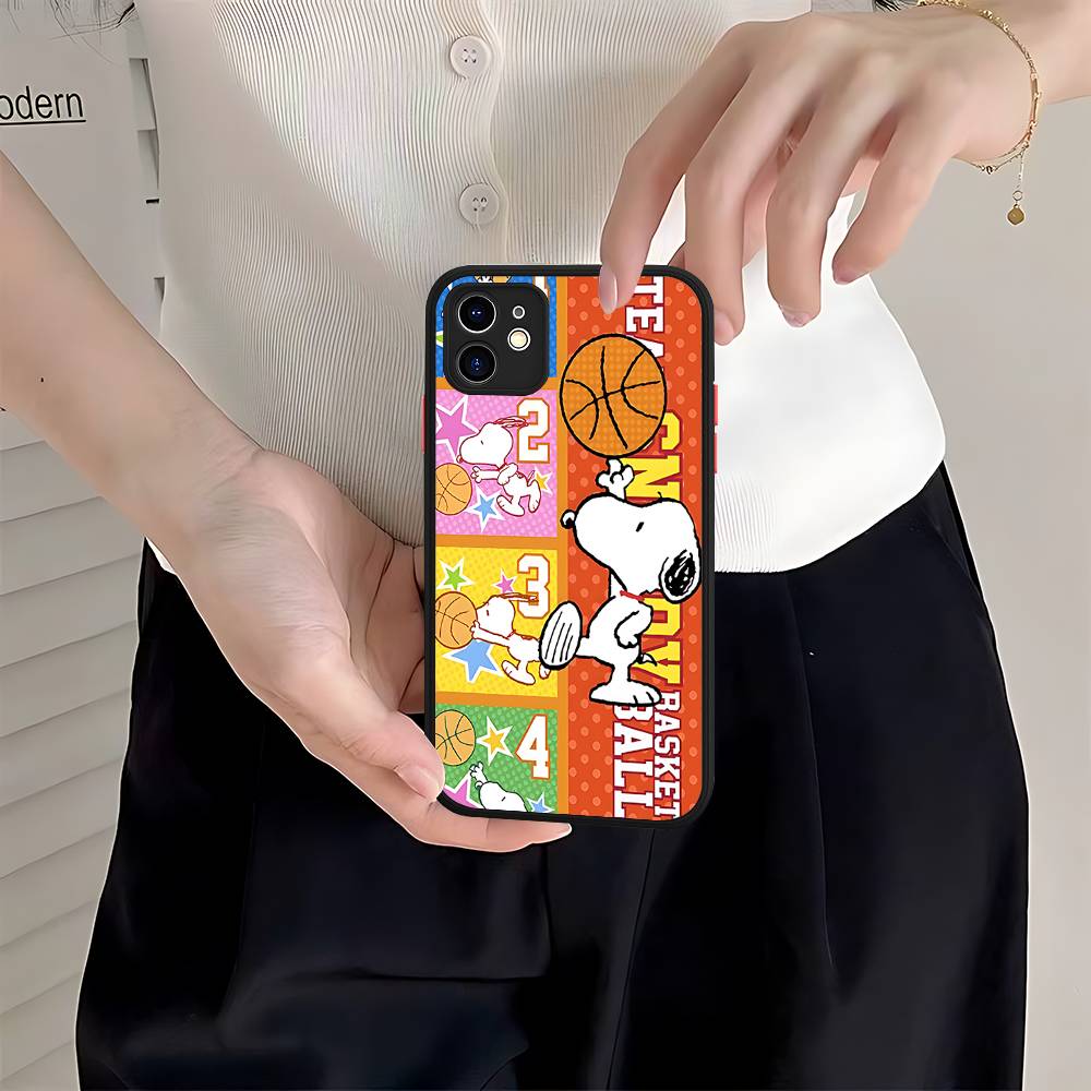 Cute Cartoon S-Snoopys For IPhone 16 15 14 13 12 11 Pro Max X XS MAX Plus Translucent Black Phone Cover