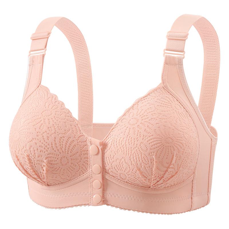 Mature Women Bra Front Closure Fixed Cup Wireless Push Up Anti Sagging Back Support Bra Mom Comfortable Full Coverage Everyday Underwear