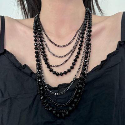 Elegante Dunkle Mehrschichtige Perlenketten Halskette - Damenmode Mehrschichtiger Choker Schlüsselbein Kette