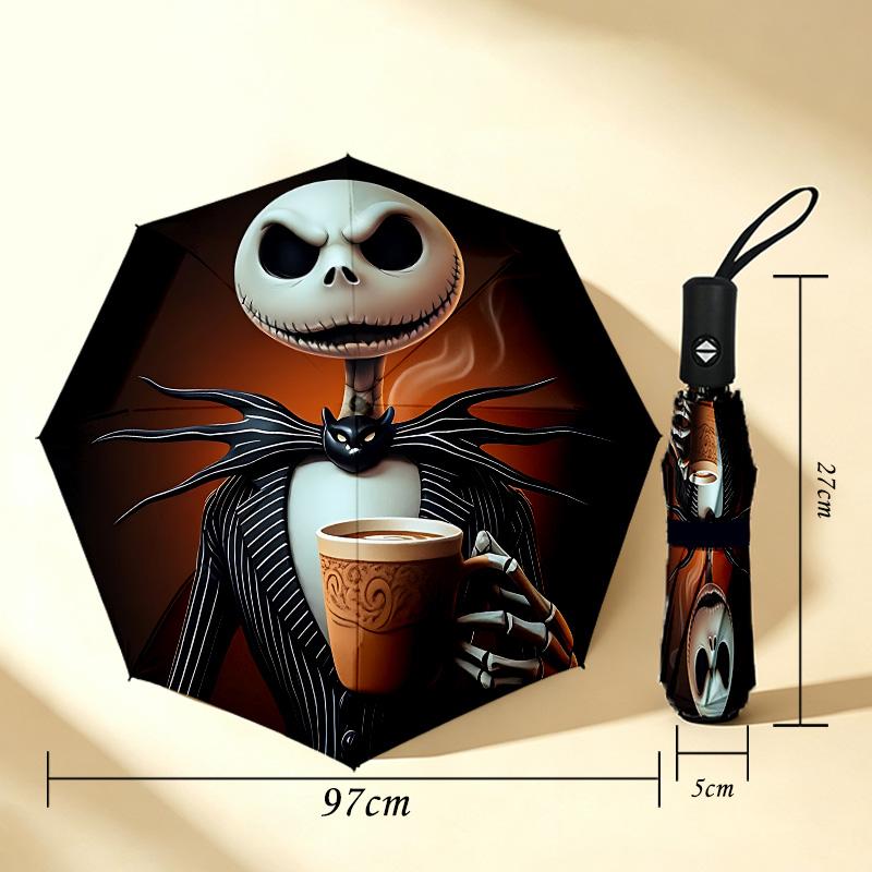 Nightmare Before Christmas 8 Ribs 3Fold Black Glue Uv Protection Umbrella Sun Protection Rainproof Compact Folding Umbrella For Travel Daily Use C9239