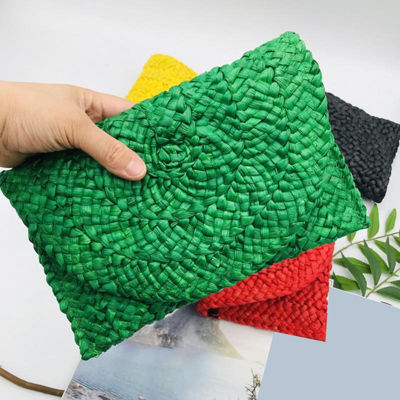 Stroh-Clutch Handgefertigt Gewebt Einfarbig Lässig Große Kapazität Geschenk Sommer Frauen Mädchen Stroh Umschlag Handytasche Täglicher Gebrauch
