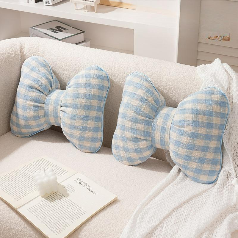 Cute Bowknot Pillow Bedroom Decor Throw Pillow Home Decor Waist-Support Creative Plaid Bow Decorative