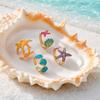 4Pcs/Set Ocean Series Ring Set, Multiple Styles Starfish Shell Design Finger Ring, Alloy Adjustable Stacking Rings for Jewelry Gift