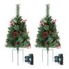 Lighted Artificial Christmas Urn Filler Battery Operated Pre-lit Xmas Pine Tree with Tripod Stake And 50 LED Light Outdoor Planter Filler