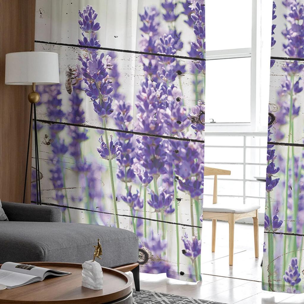 Lila Blumen-Lavendel-Tüll-Fenstervorhang für Wohnzimmer, moderner transparenter Vorhang für Schlafzimmer, Küche, Vorhänge nach Maß
